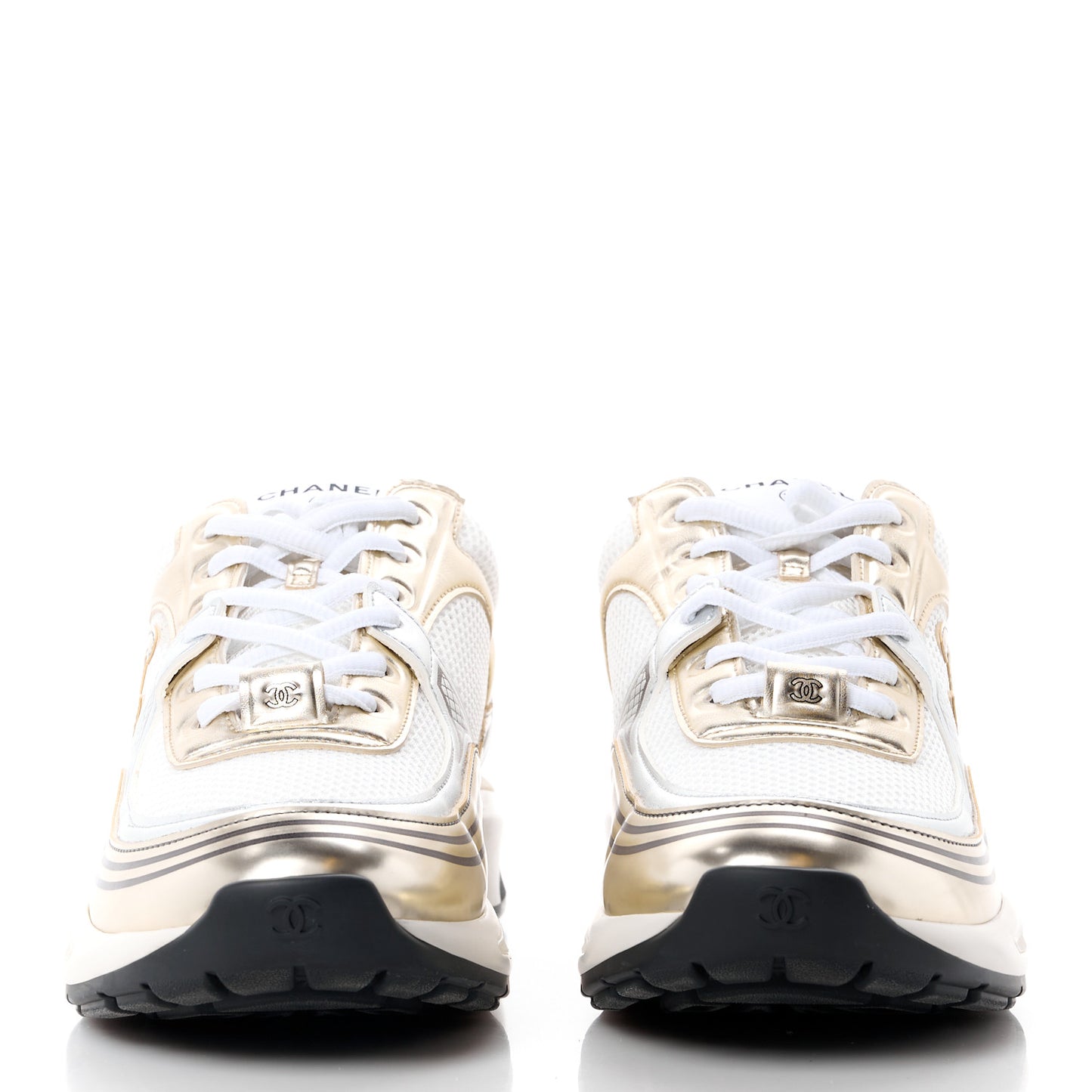 Fabric Laminated Calfskin Stretch CC Sneakers 41 White Gold Silver