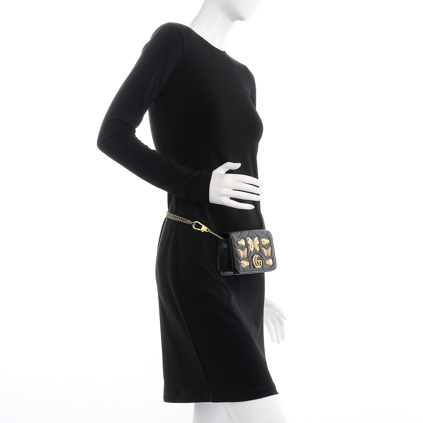 Calfskin Matelasse Animal Studs GG Marmont Mini Bag Black