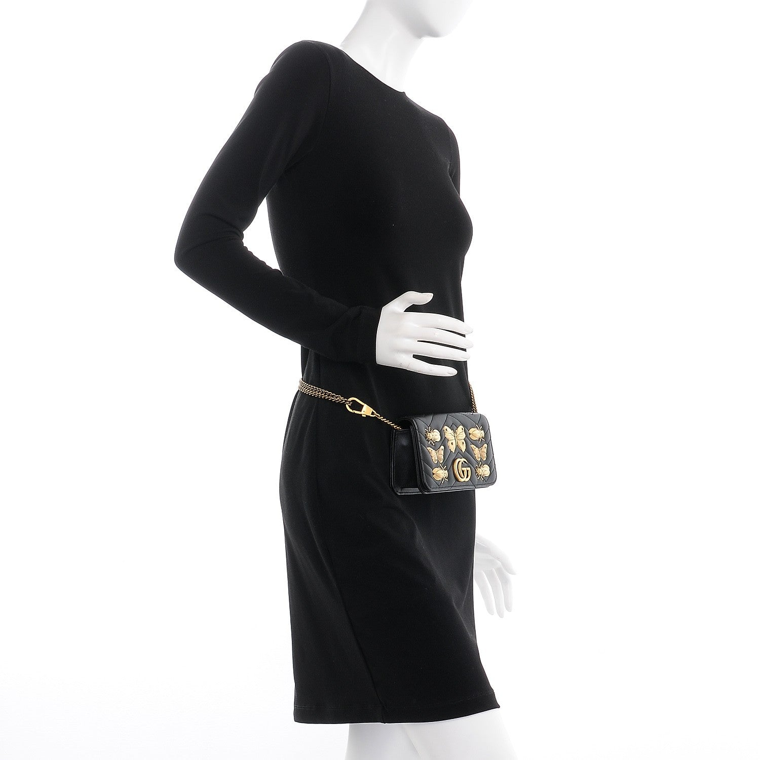 Gucci Calfskin Matelasse Animal Studs GG Marmont Mini Bag Black 3 of 8