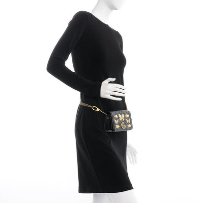 Gucci Calfskin Matelasse Animal Studs GG Marmont Mini Bag Black 3 of 8