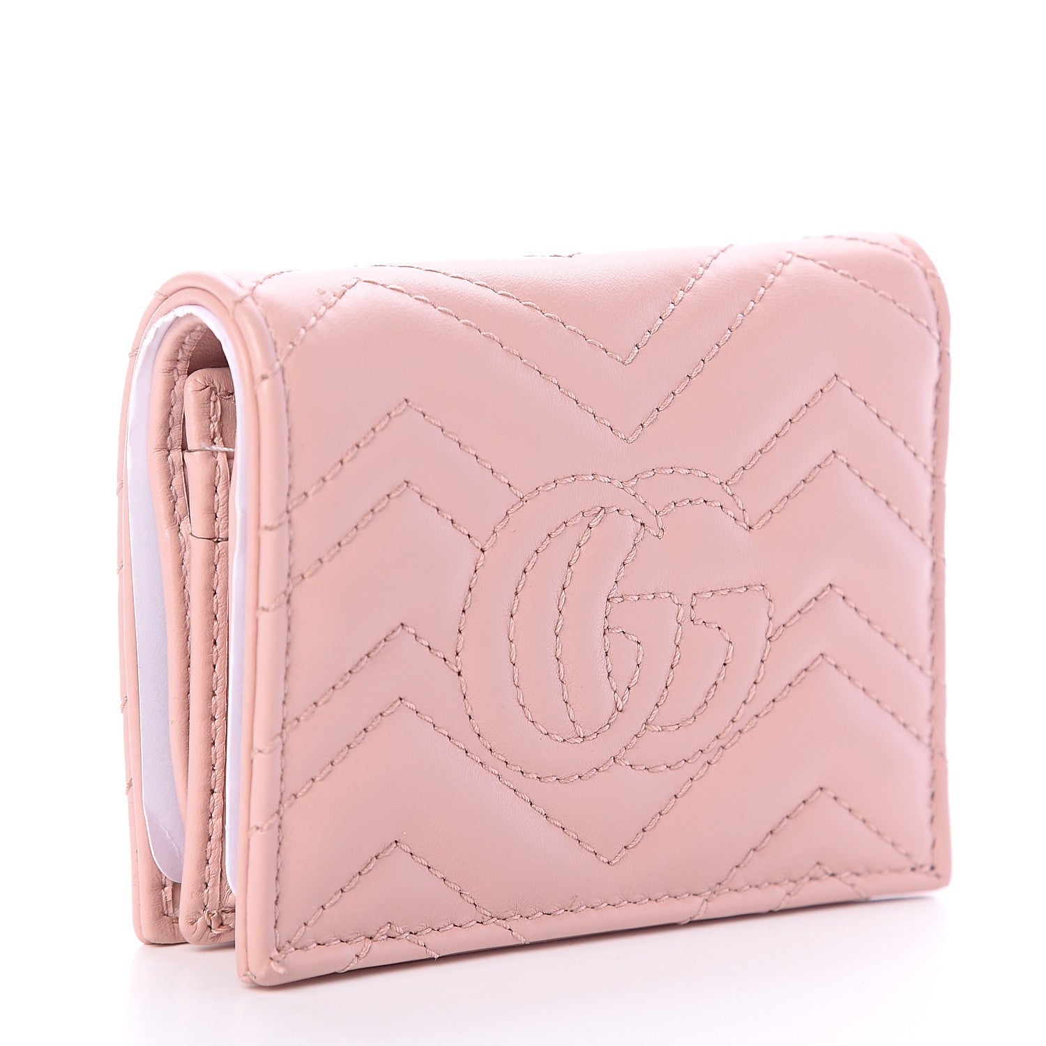 Gucci Calfskin Matelasse GG Marmont Card Case Wallet Perfect Pink 2 of 5