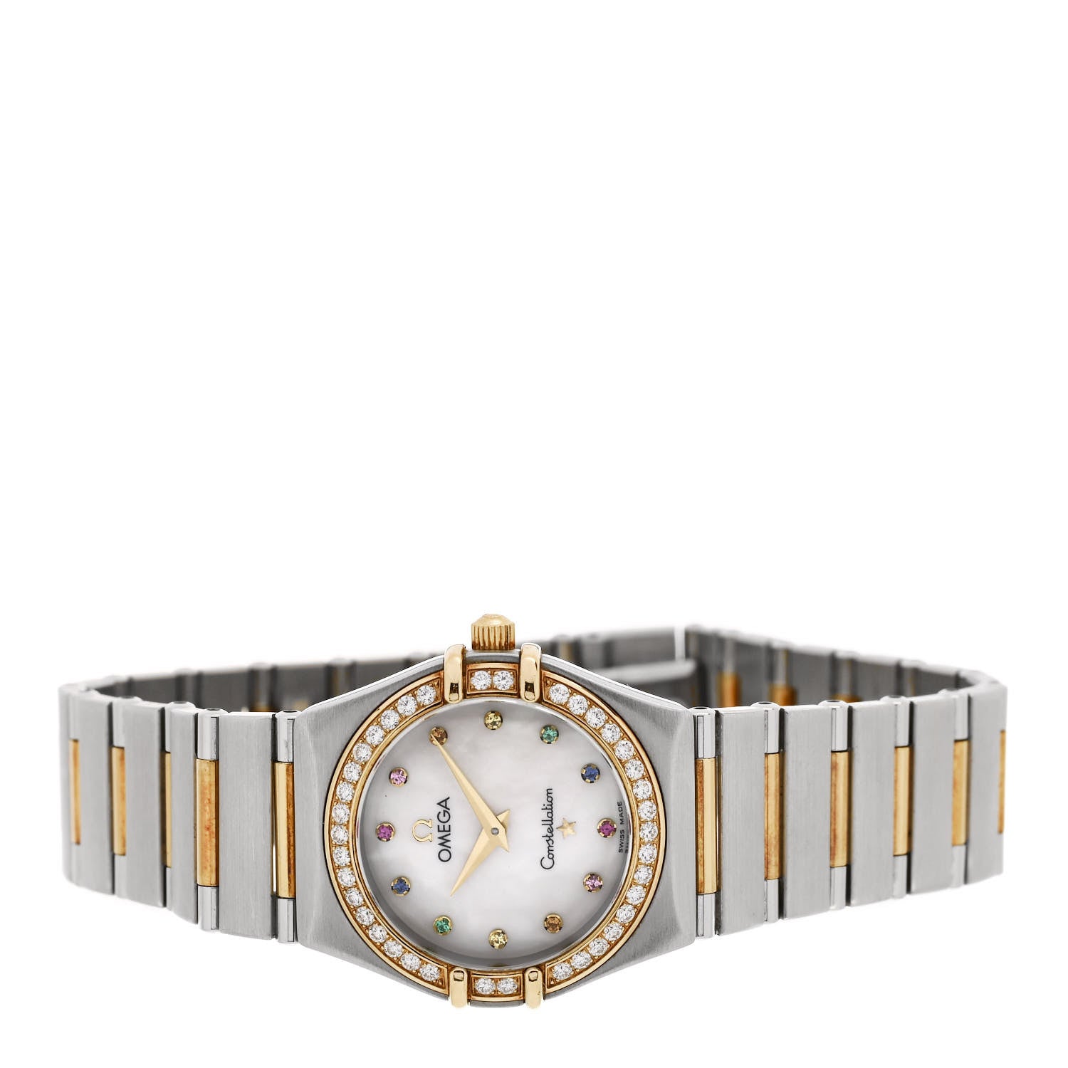Omega Stainless Steel 18K Yellow Gold Diamond Bezel Mother of Pearl Gemstone 25mm Constellation Quartz Watch 1365.79.00 2 of 4