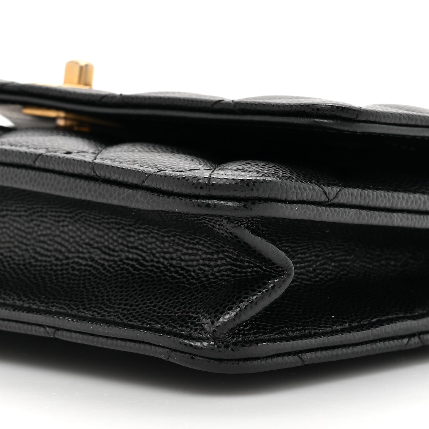 Shiny Caviar Quilted Pick Me Up Wallet On Chain WOC Black