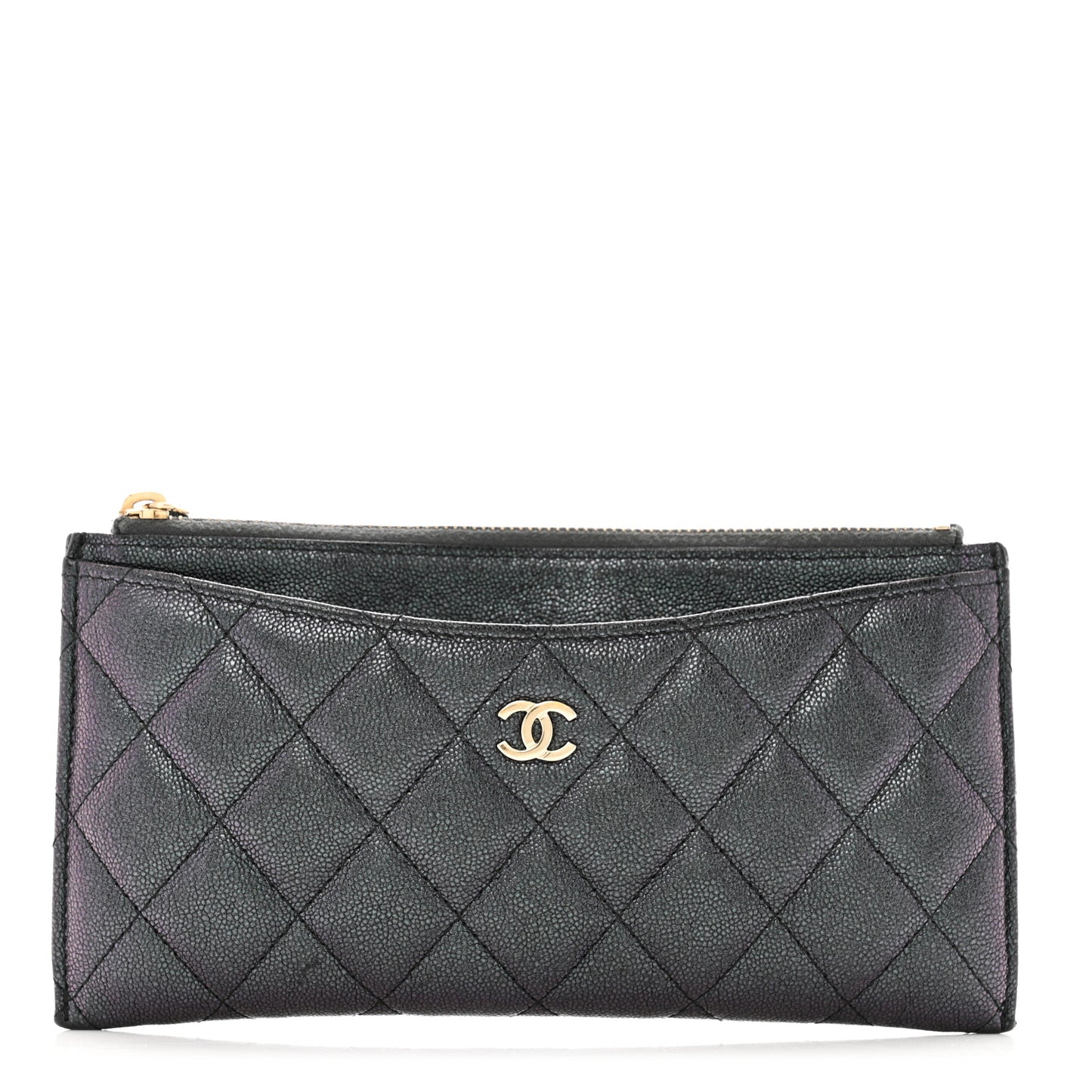 Iridescent Caviar Quilted Classic Zip Pouch Black