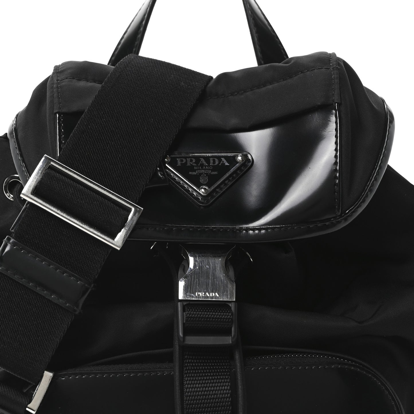 Nylon Brushed Calfskin Mini Sling Backpack  Black