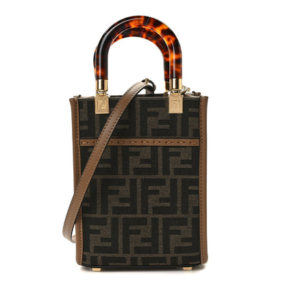 Fendi Fabric Jacquard Vitello King Plexiglass FF 1974 Mini Fendi Sunshine Shopper Tote Tobacco Moro Sand 1 of 10