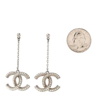Chanel Baguette Crystal Quilted CC Drop Earrings Silver 2 of 5