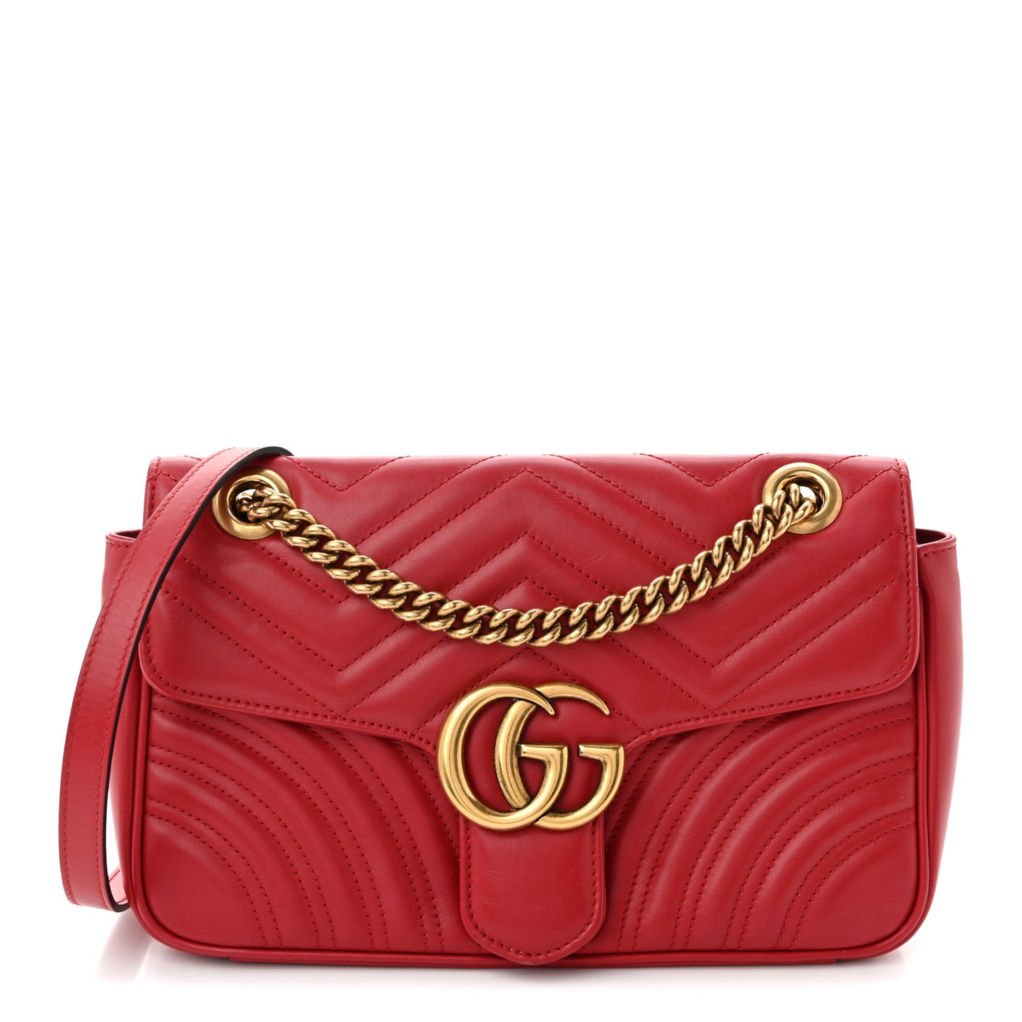 Calfskin Matelasse Small GG Marmont Shoulder Bag Hibiscus Red
