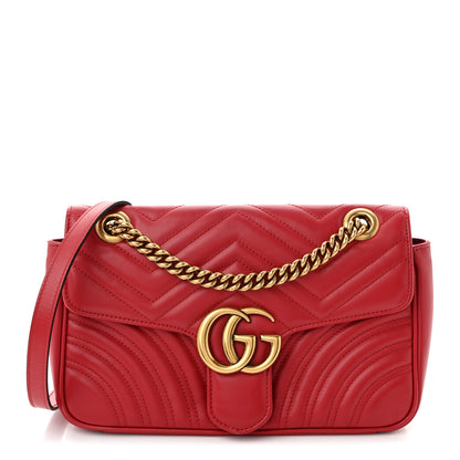Gucci Calfskin Matelasse Small GG Marmont Shoulder Bag Hibiscus Red 1 of 10
