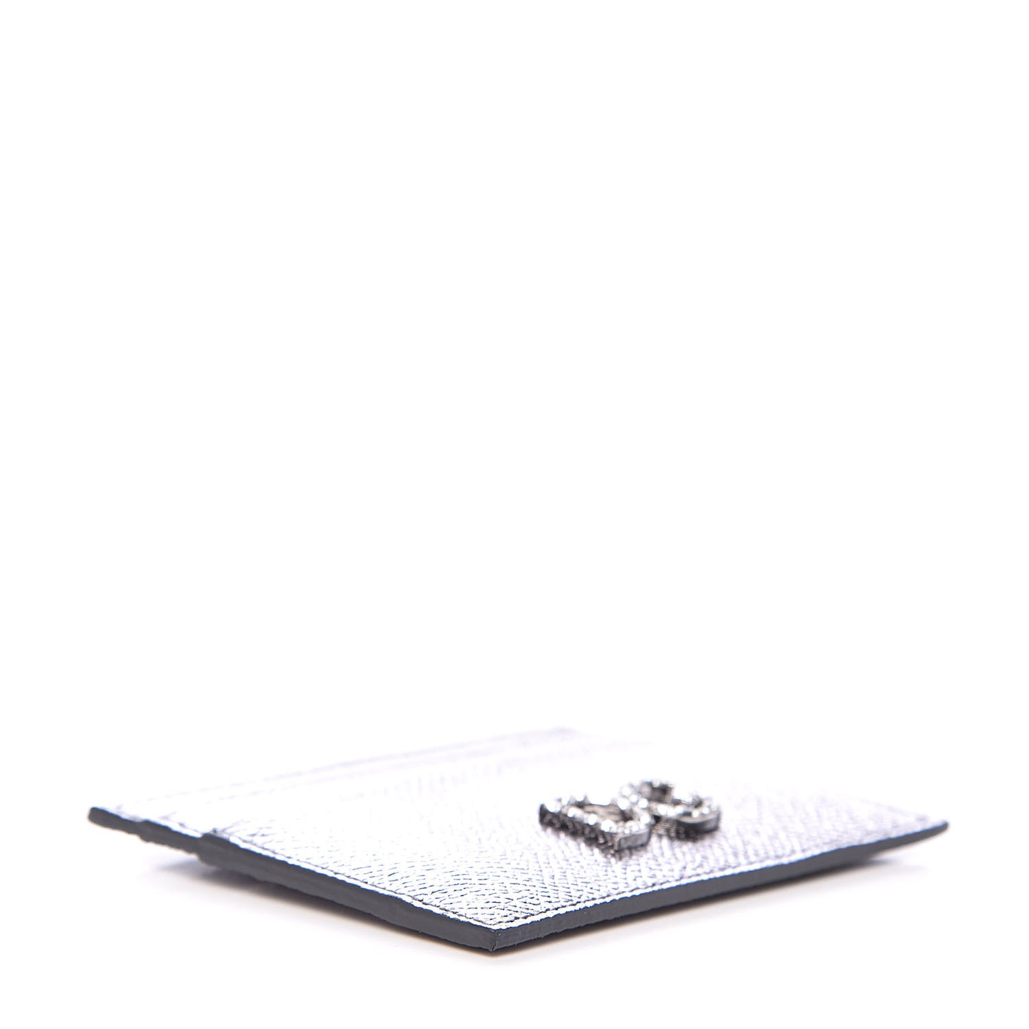 Dolce & Gabbana Metallic Dauphine Embellished Logo Zip Card Holder Argento 4 of 7