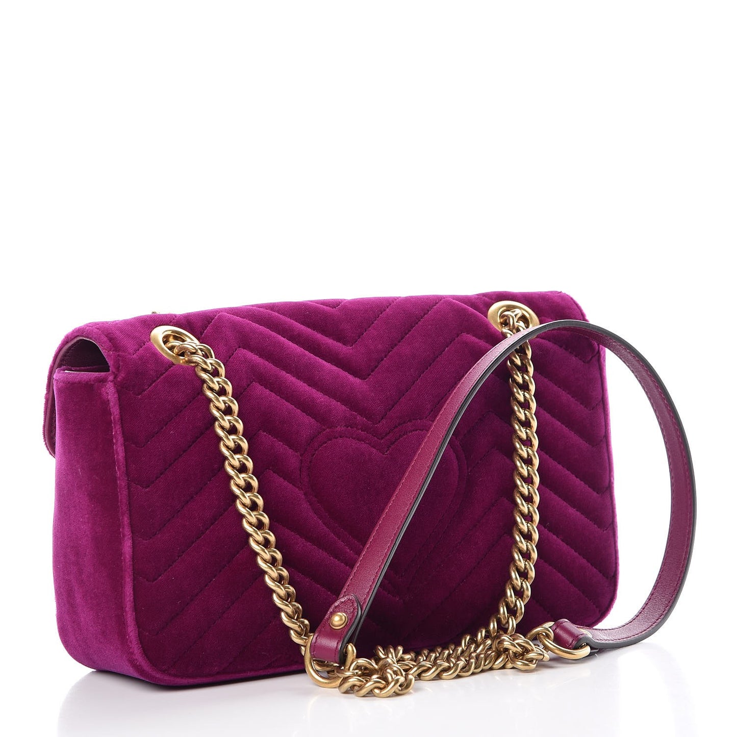 Velvet Matelasse Small GG Marmont Shoulder Bag Fuchsia Violet Cyclamen
