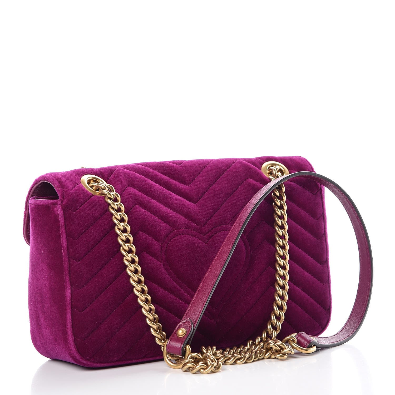 Gucci Velvet Matelasse Small GG Marmont Shoulder Bag Fuchsia Violet Cyclamen 3 of 7