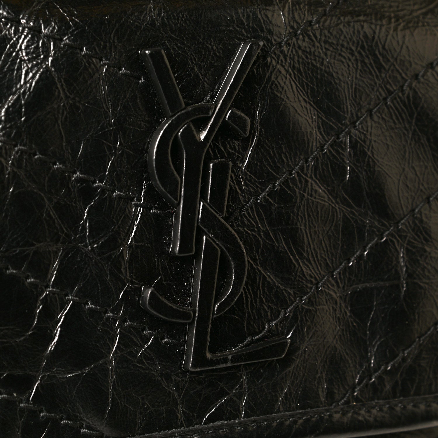 Saint Laurent Crinkled Calfskin Matelasse Monogram Large Niki Chain Satchel Black 13 of 14