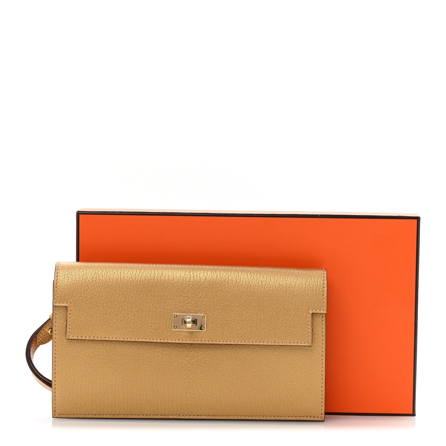 Hermes Metallic Chevre Chamkilight Kelly Pocket Long Wallet Dore 8 of 8