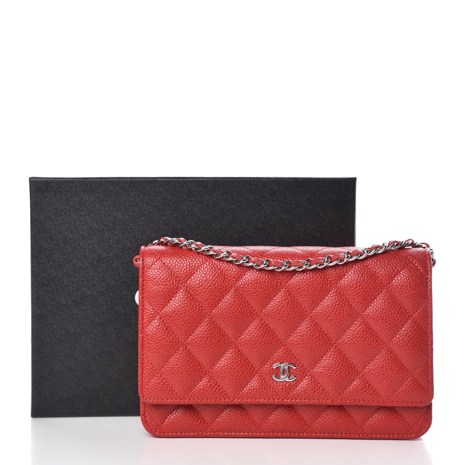 Chanel Caviar Quilted Wallet on Chain WOC Red 9 of 9