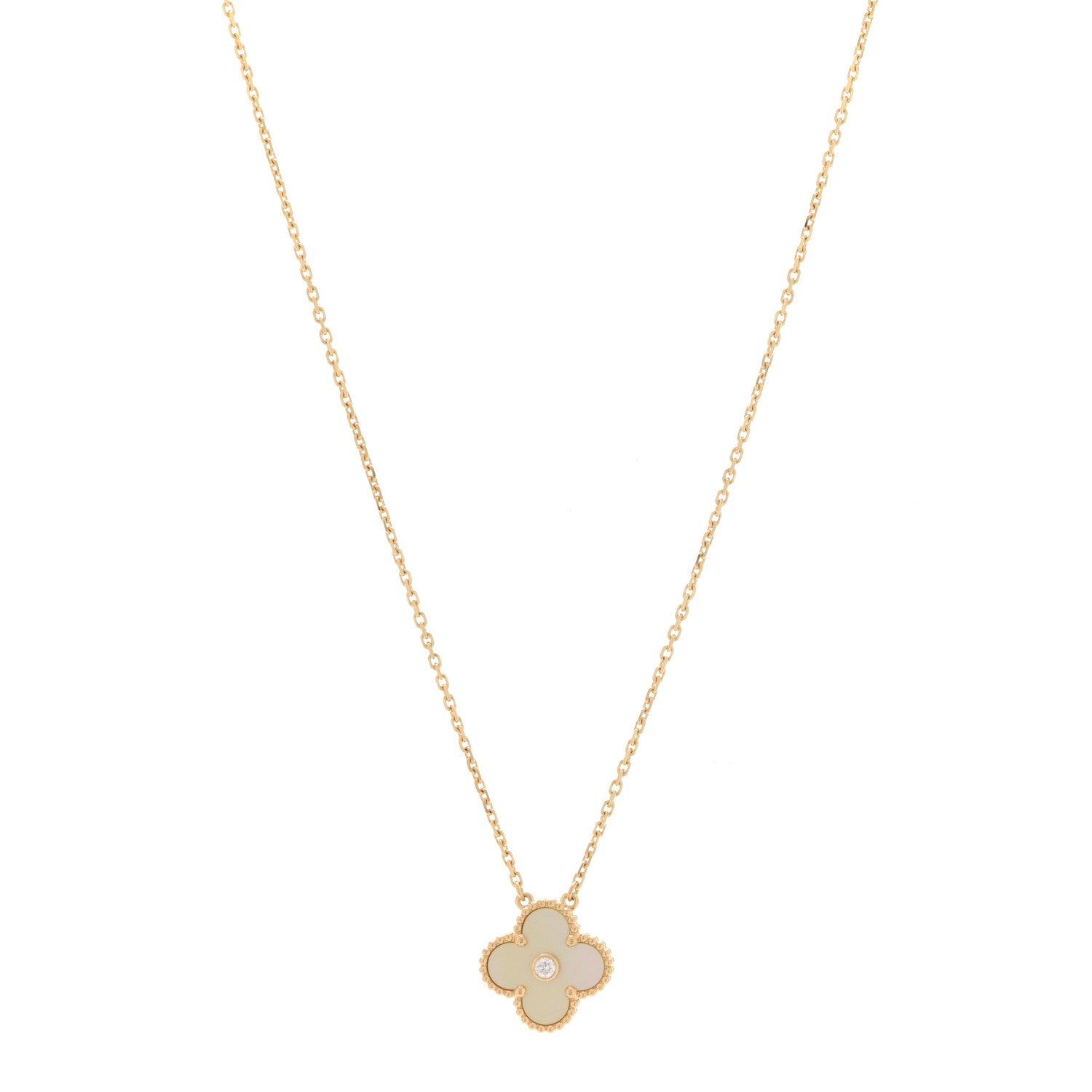 Van Cleef & Arpels 18K Yellow Gold Diamond Yellow Mother of Pearl Vintage Alhambra Pendant Necklace 1 of 6