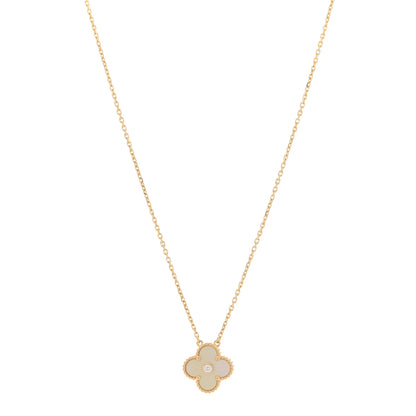 Van Cleef & Arpels 18K Yellow Gold Diamond Yellow Mother of Pearl Vintage Alhambra Pendant Necklace 1 of 6