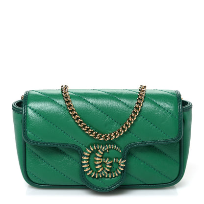 Gucci Azalea Calfskin Enamel Matelasse Diagonal Super Mini Torchon GG Marmont Shoulder Bag New Shamarock Emerald 1 of 10