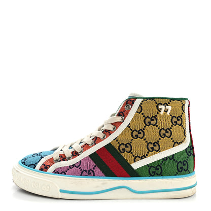 Gucci Monogram Multicolor Web Womens 1977 Tennis High Top Sneakers 36.5 Light Blue Mystic White Tangerine Pink Yellow Green Red 1 of 12