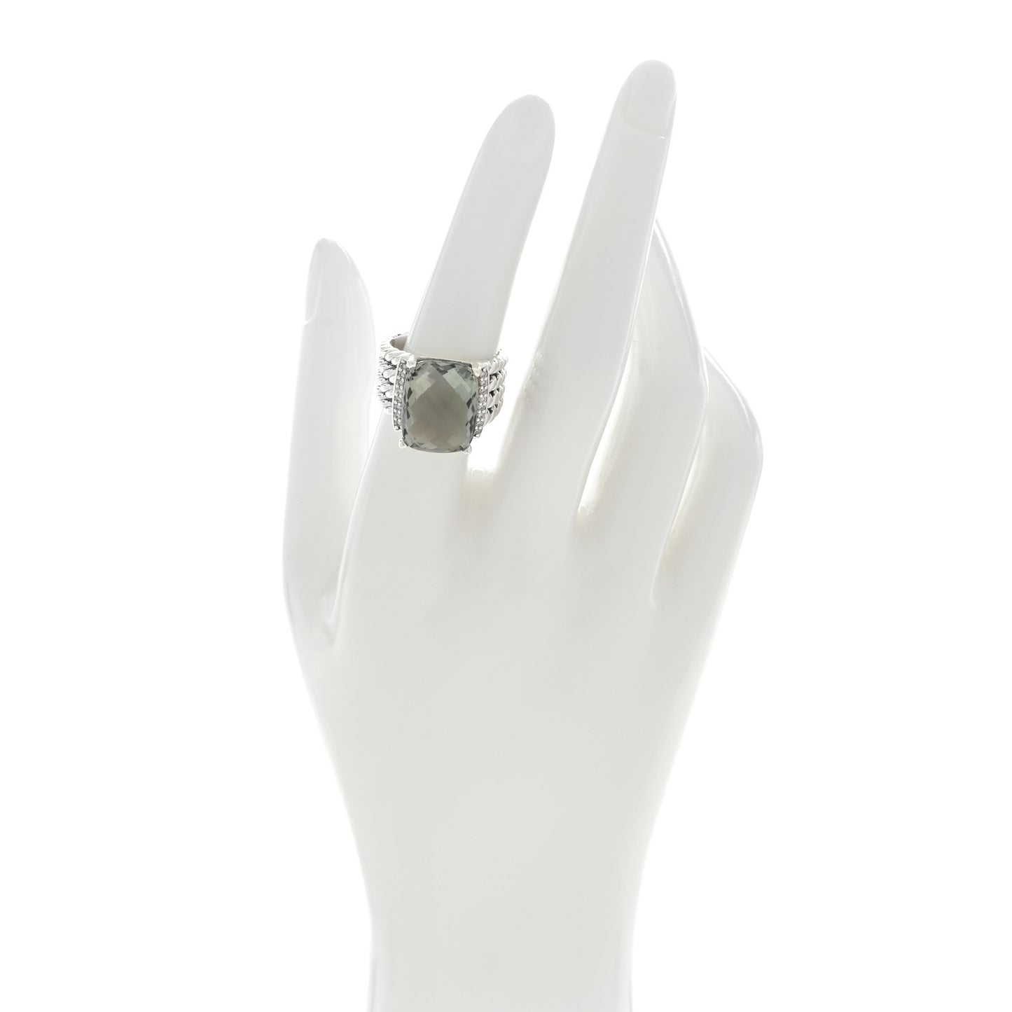 Sterling Silver Diamond Prasiolite 16mm Wheaton Ring 54 7