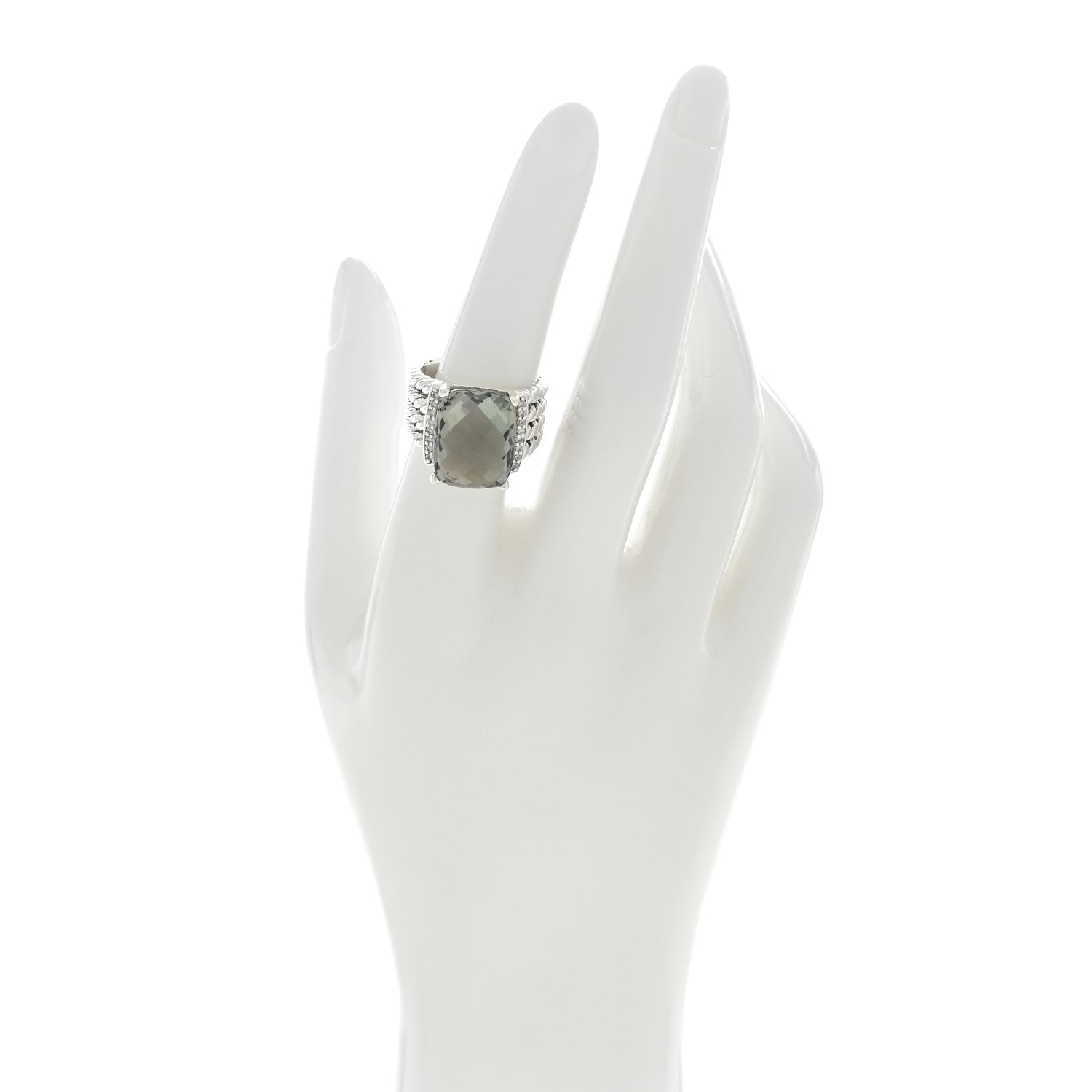David Yurman Sterling Silver Diamond Prasiolite 16mm Wheaton Ring 54 7 2 of 4