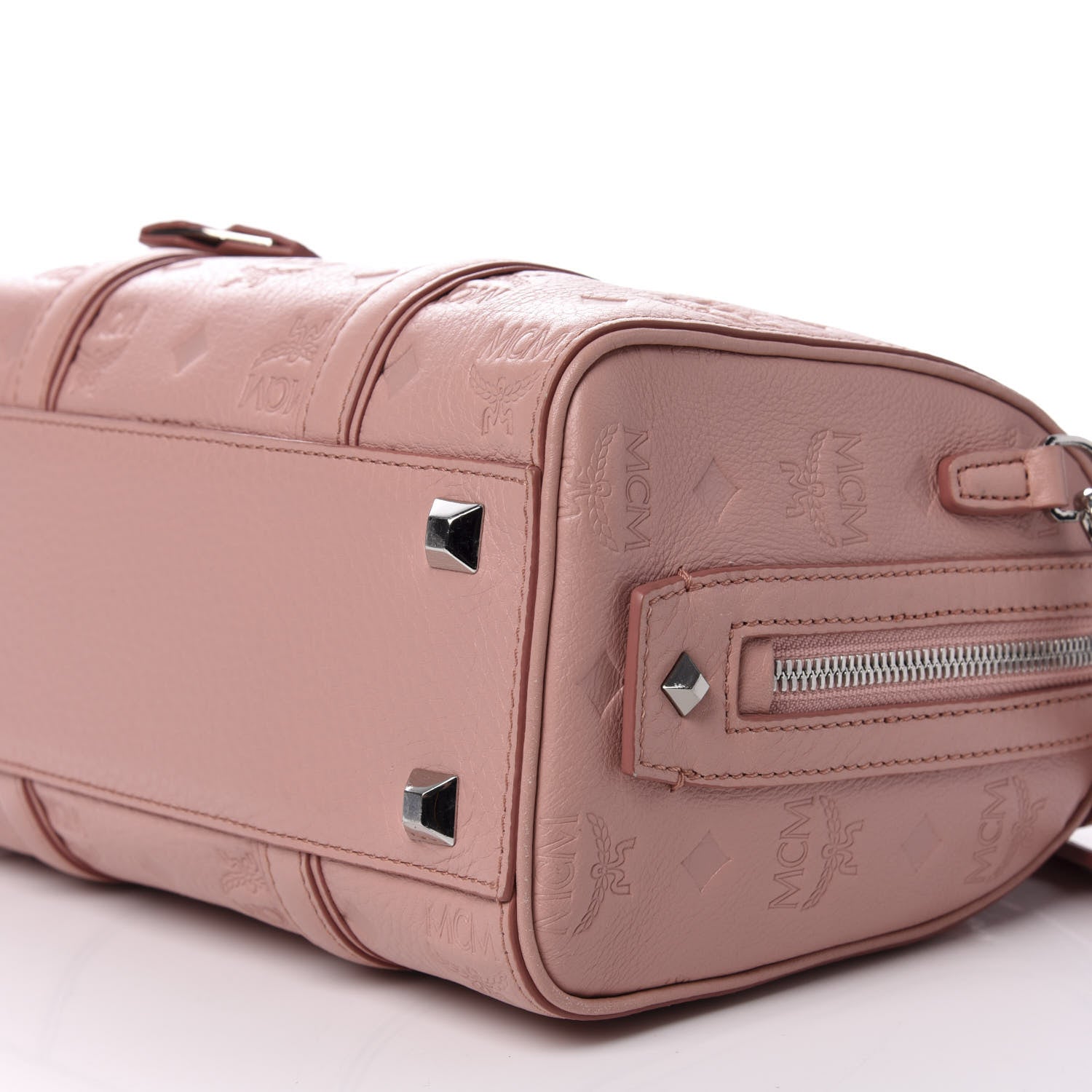 MCM Calfskin Ottomar Monogram Small Boston Bag Pink 9 of 10