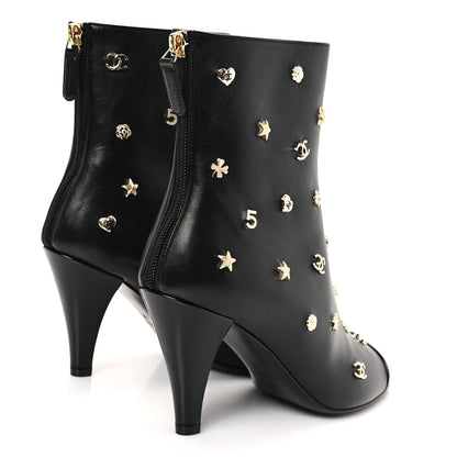 Chanel Lambskin Patent Cap Toe Charms Ankle Booties 38 Black 5 of 9