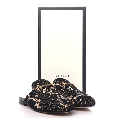 Gucci Lace Malaga Kid Womens Princetown Slippers 36 Black Skin Rose 11 of 11