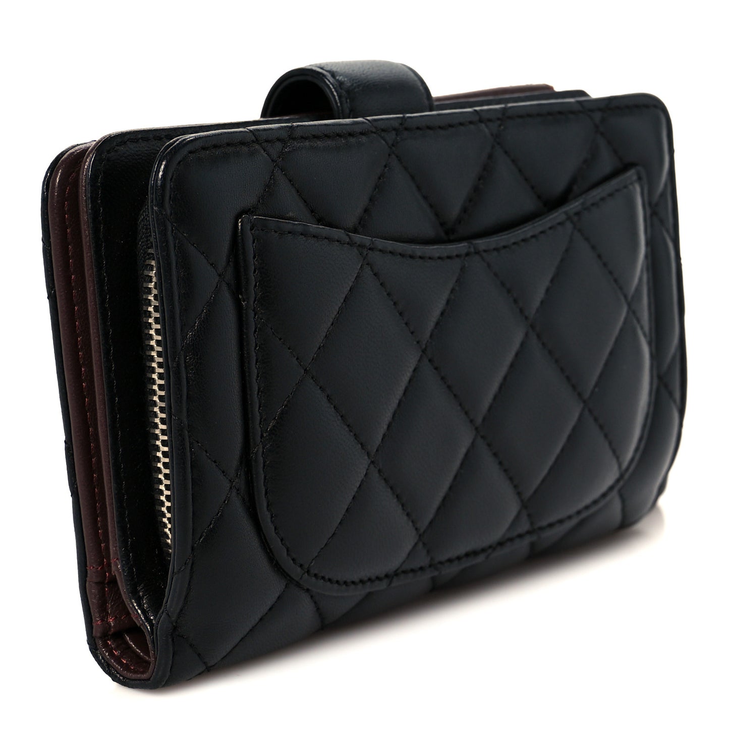Lambskin Quilted Zipped Pocket Wallet Black