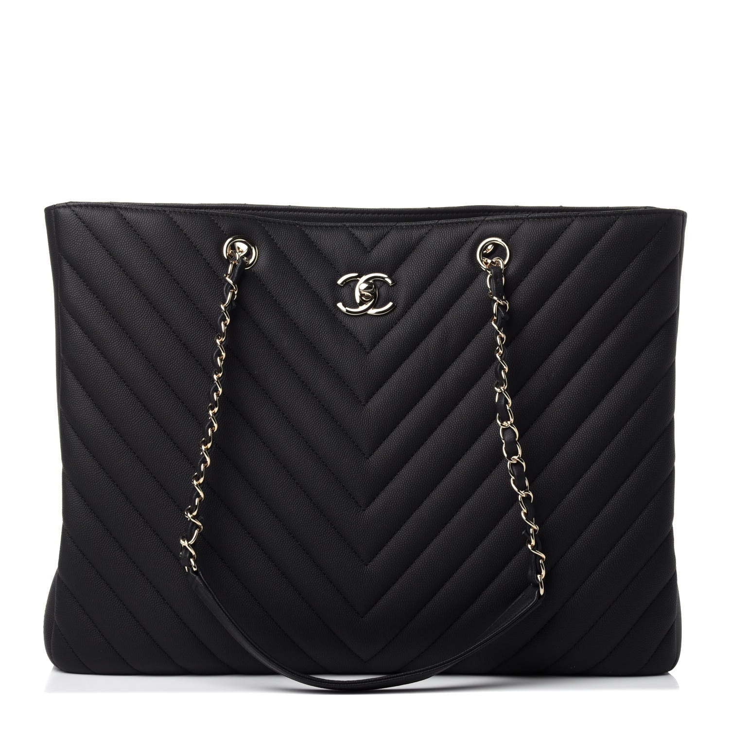 Chanel Caviar Flat Chevron Quilted Large Shopping Tote Black 1 of 10