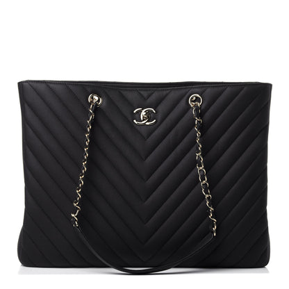 Chanel Caviar Flat Chevron Quilted Large Shopping Tote Black 1 of 10