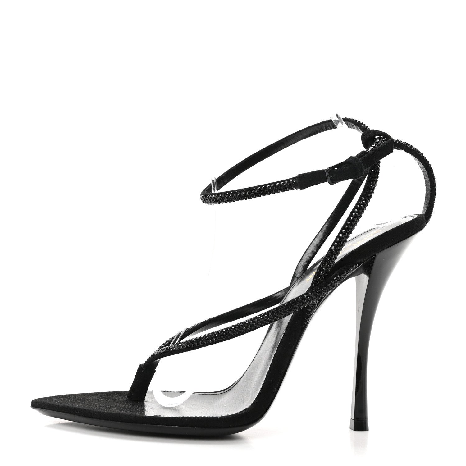 Saint Laurent Crystal Suede Calfskin Nadja 105 Ankle Strap Sandals 40 Black 1 of 8