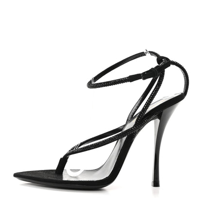 Saint Laurent Crystal Suede Calfskin Nadja 105 Ankle Strap Sandals 40 Black 1 of 8