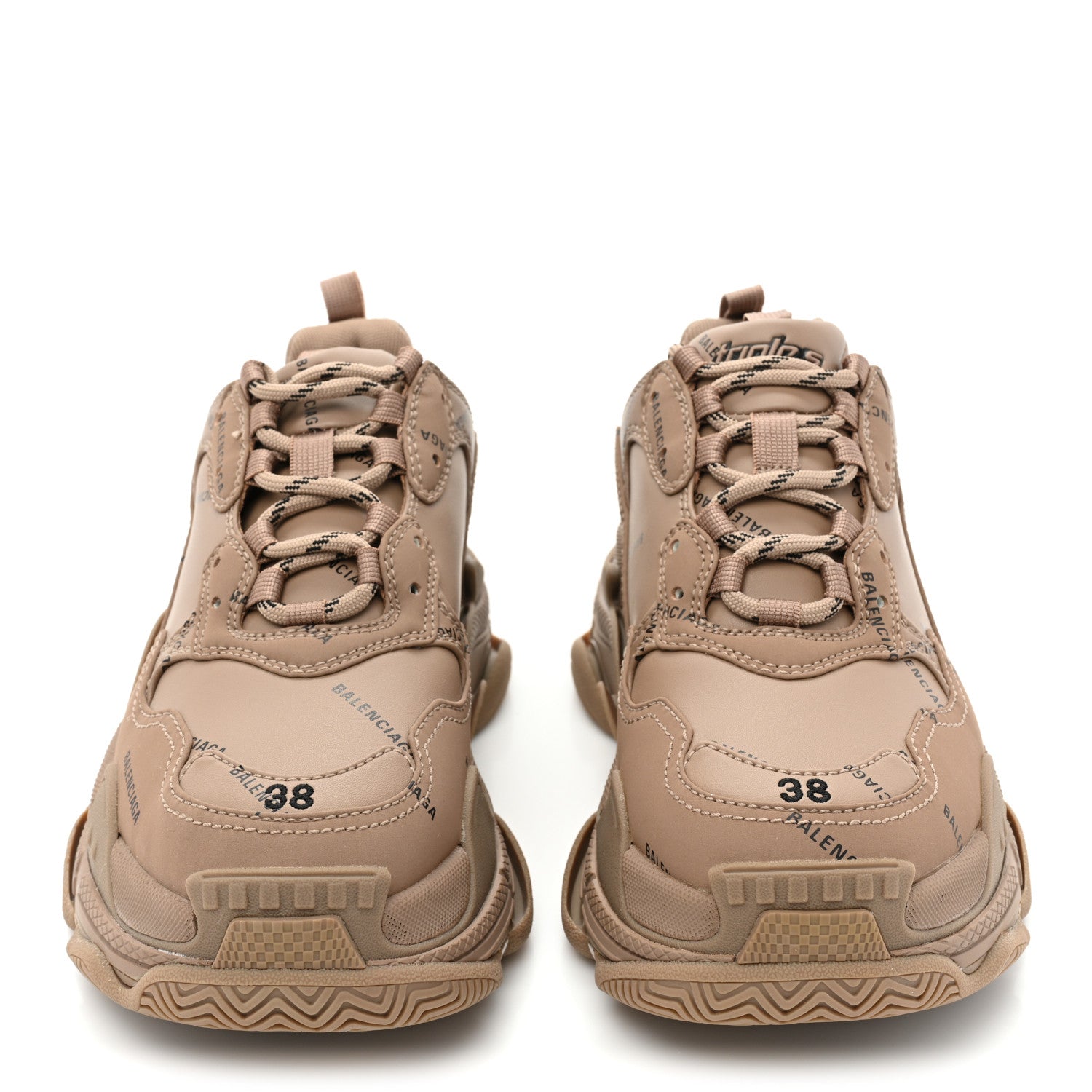 Balenciaga Technical Fabric Allover Logo Womens Triple S Sneakers 38 Dark Beige 2 of 10