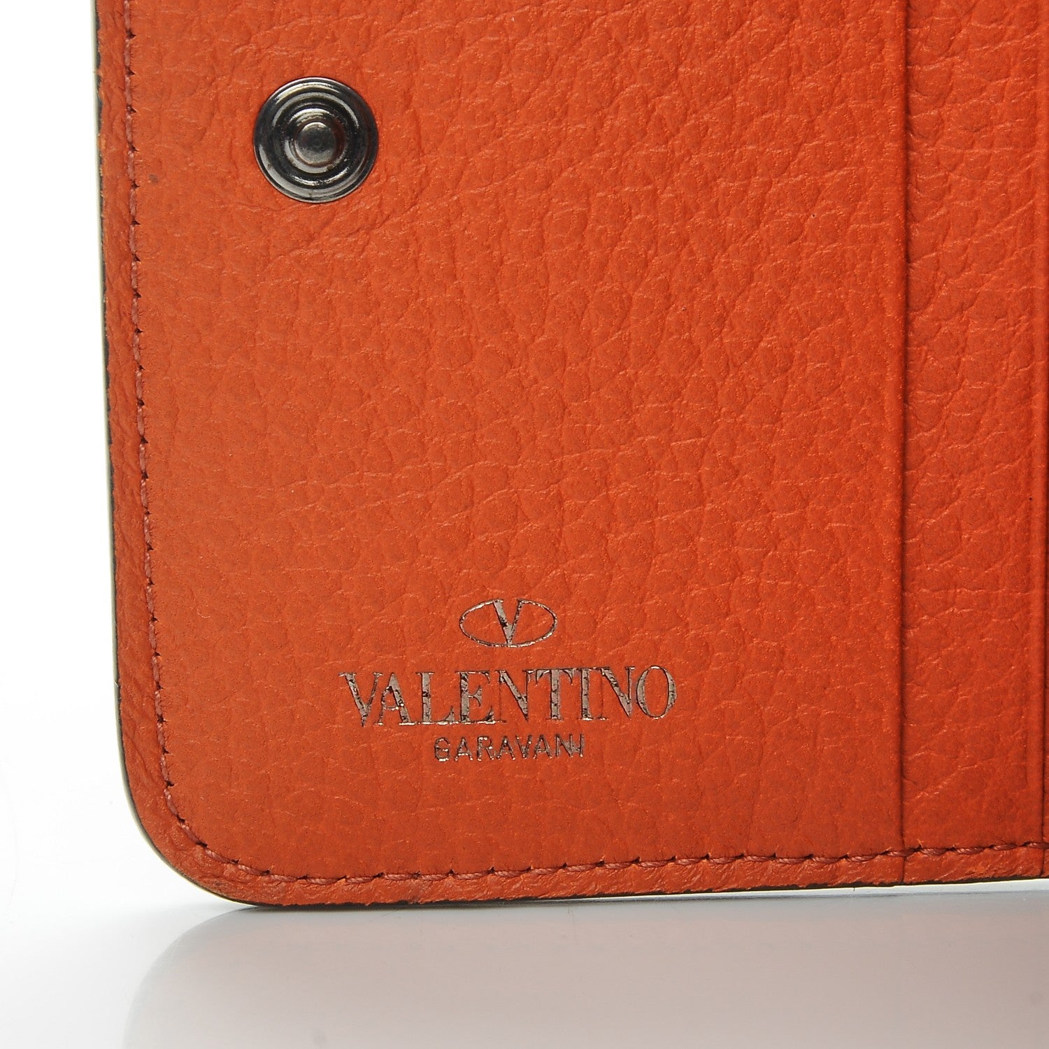 Valentino Garavani Pebbled Calfskin Rockstud Compact Zip Around Wallet Orange 6 of 9