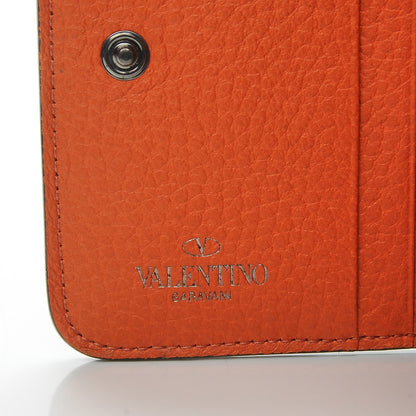 Valentino Garavani Pebbled Calfskin Rockstud Compact Zip Around Wallet Orange 6 of 9