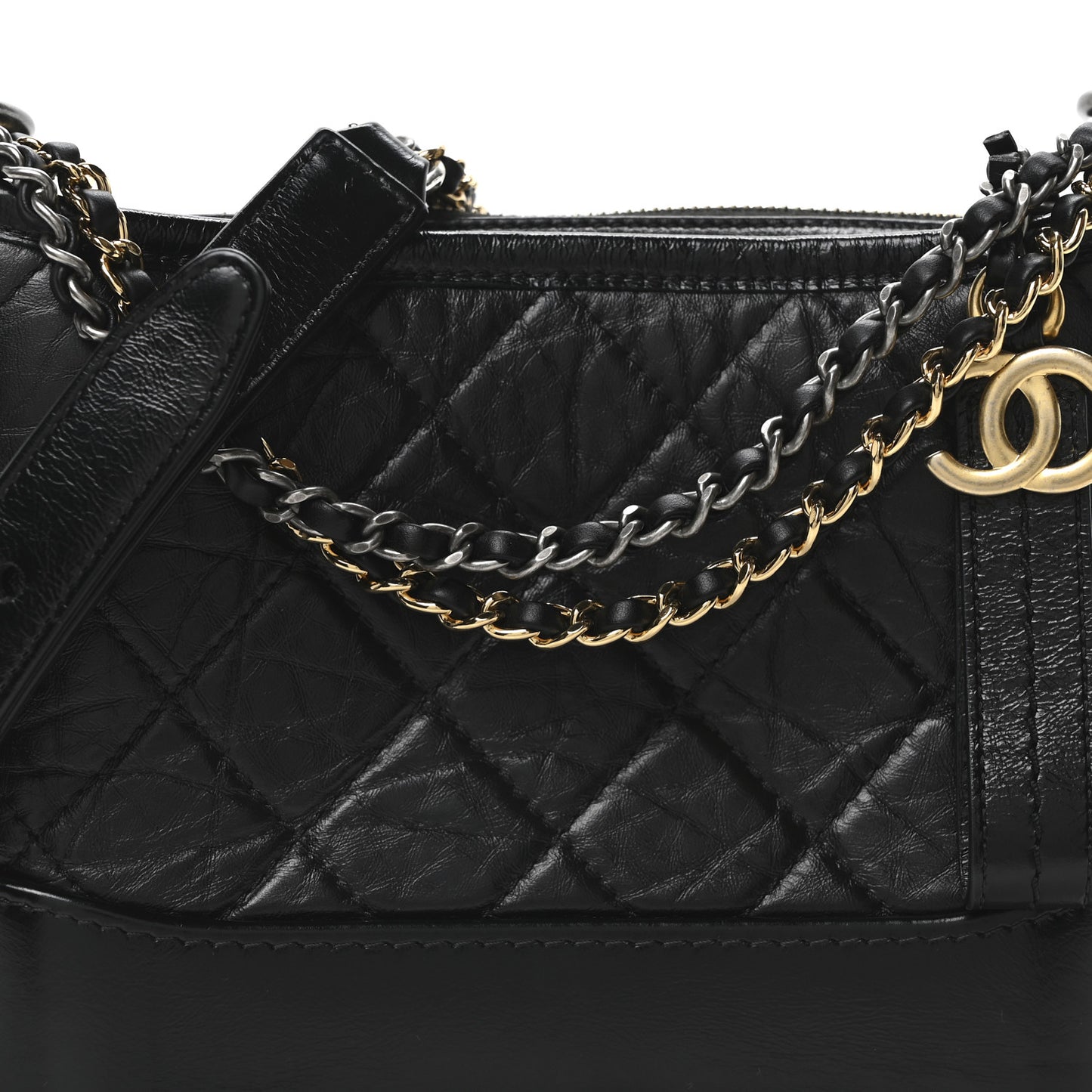 Aged Calfskin Quilted Small Gabrielle Hobo Black