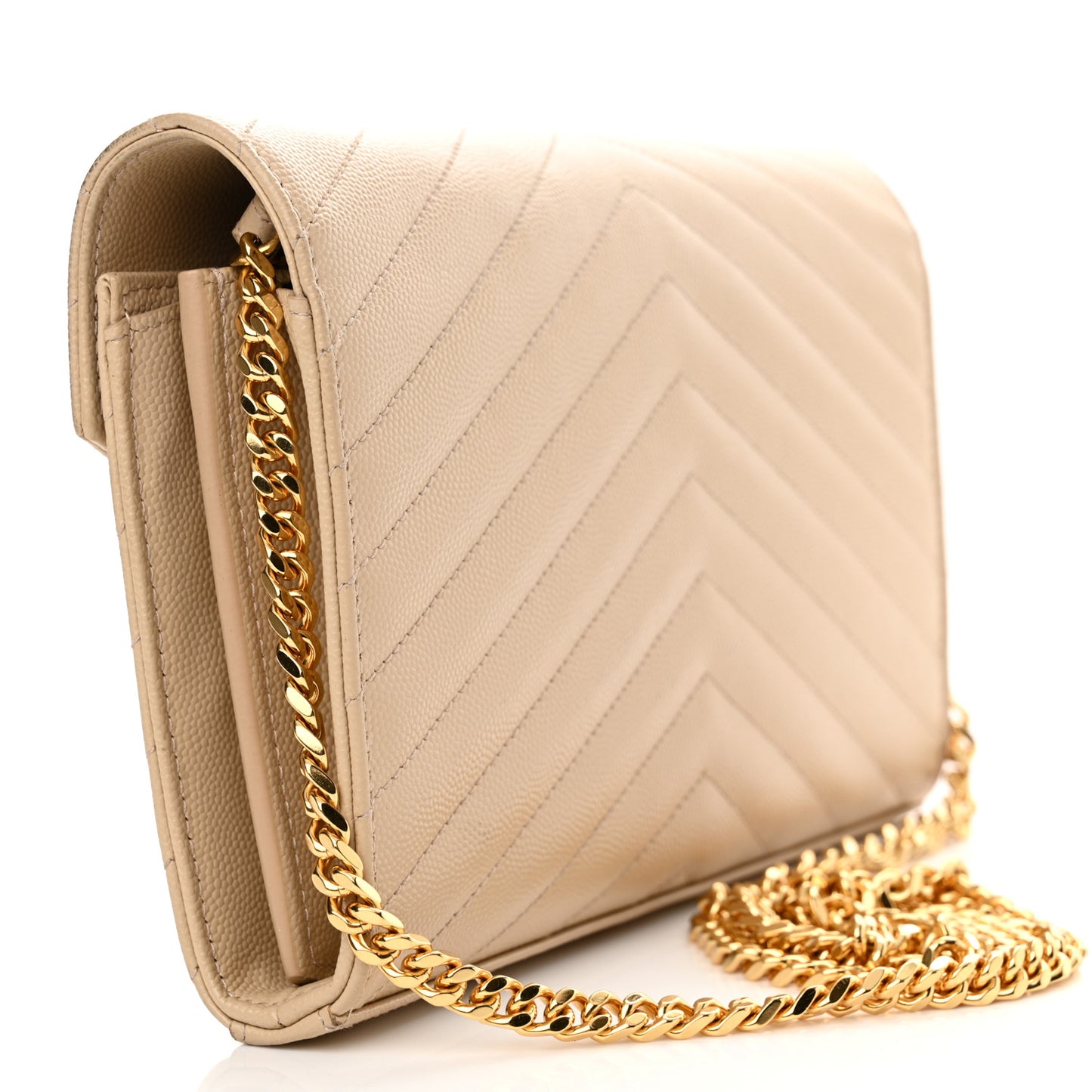 Grain De Poudre Matelasse Chevron Monogram Chain Wallet Nude Powder