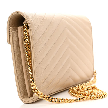 Saint Laurent Grain De Poudre Matelasse Chevron Monogram Chain Wallet Nude Powder 3 of 13