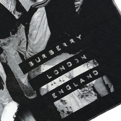 Burberry Cotton Silk Gauze Hard Pleasure Square Scarf White Black 2 of 4