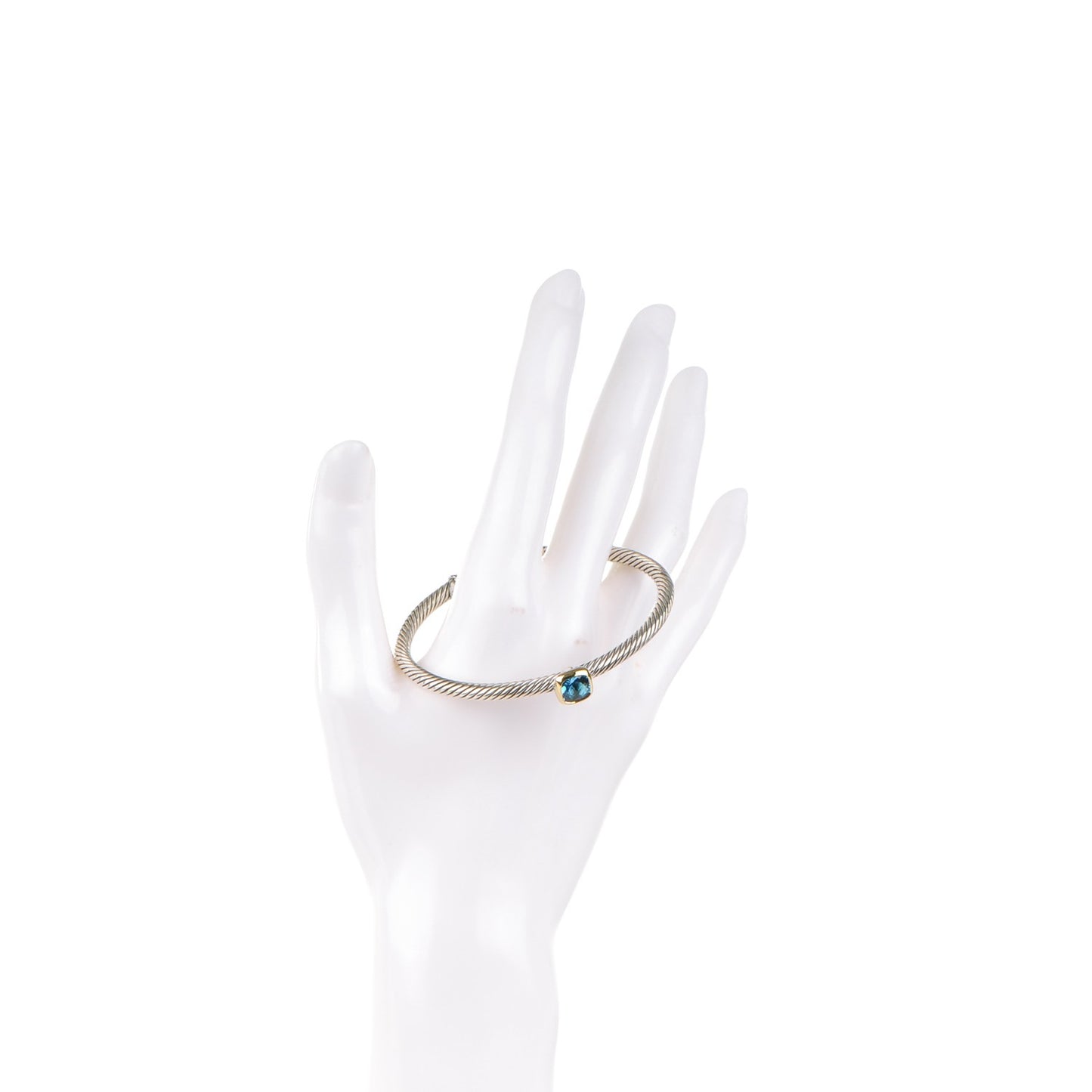 18k Yellow Gold Sterling Silver Blue Topaz 4mm Cuff