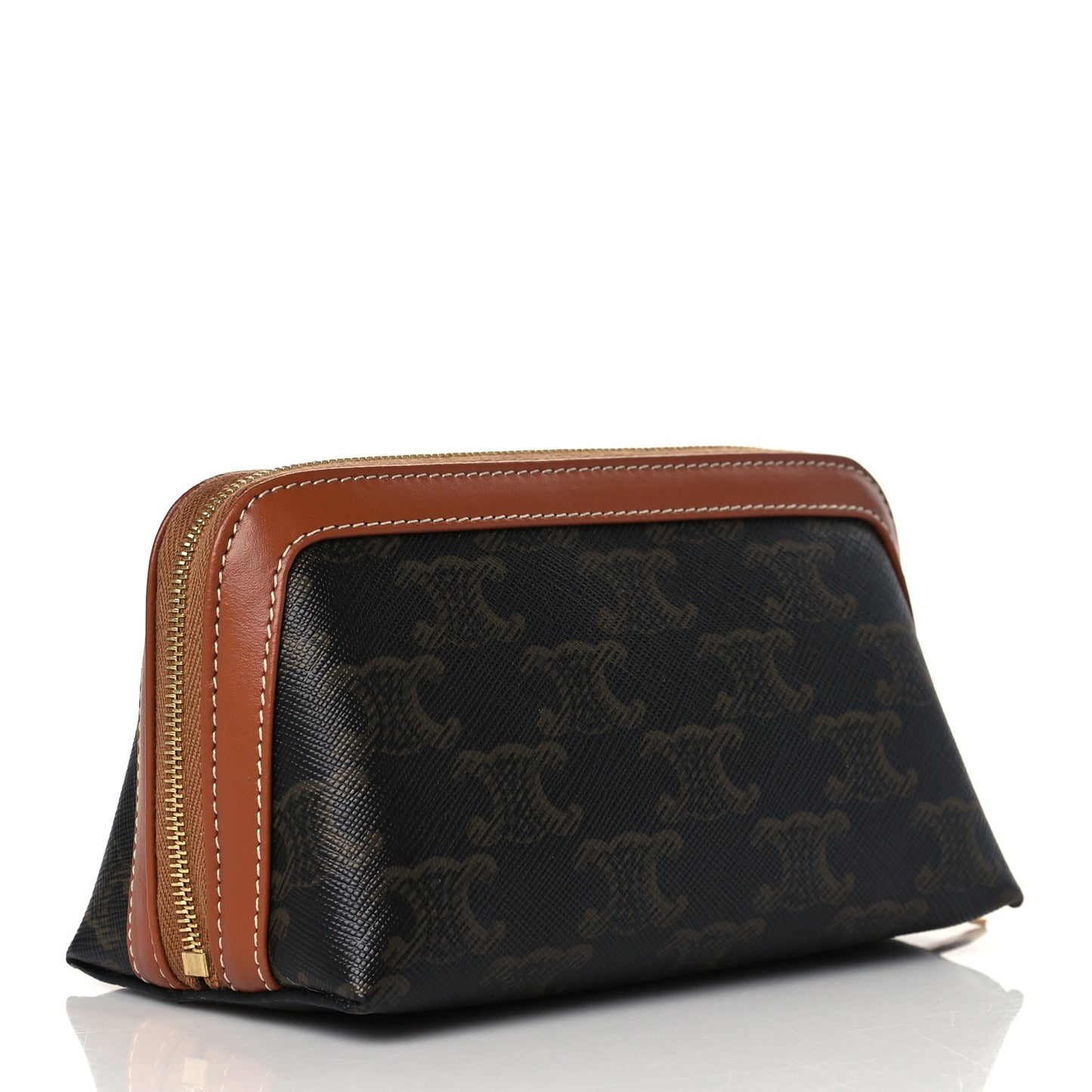 Triomphe Canvas Calfskin Small Cosmetic Pouch Tan