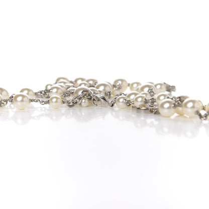 Chanel Crystal Pearl CC Long Necklace Silver 3 of 3