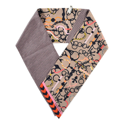 Hermes Silk Mors Et Tresses Maxi Twilly Cut Gris Beige Black Rose Vif 1 of 4