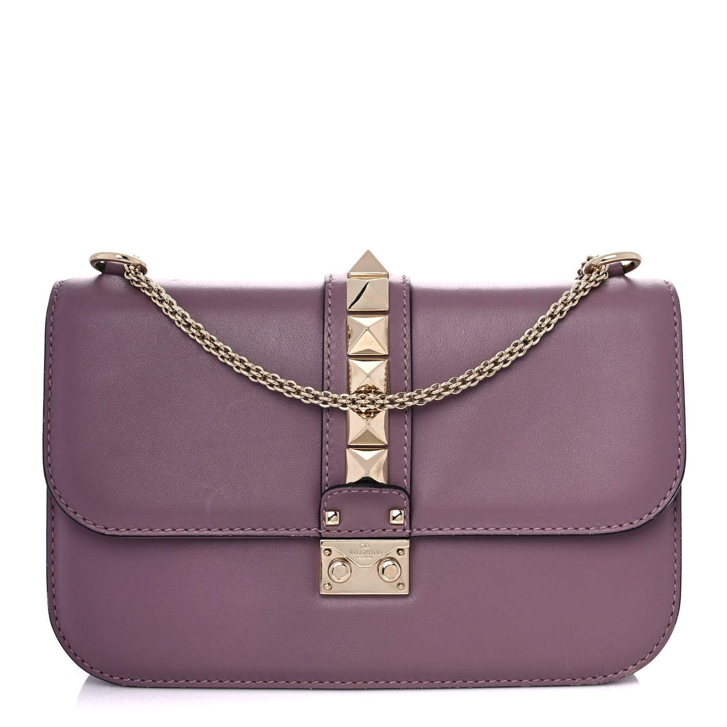 Vitello Medium Glam Lock Rockstud Flap Dark Mauve