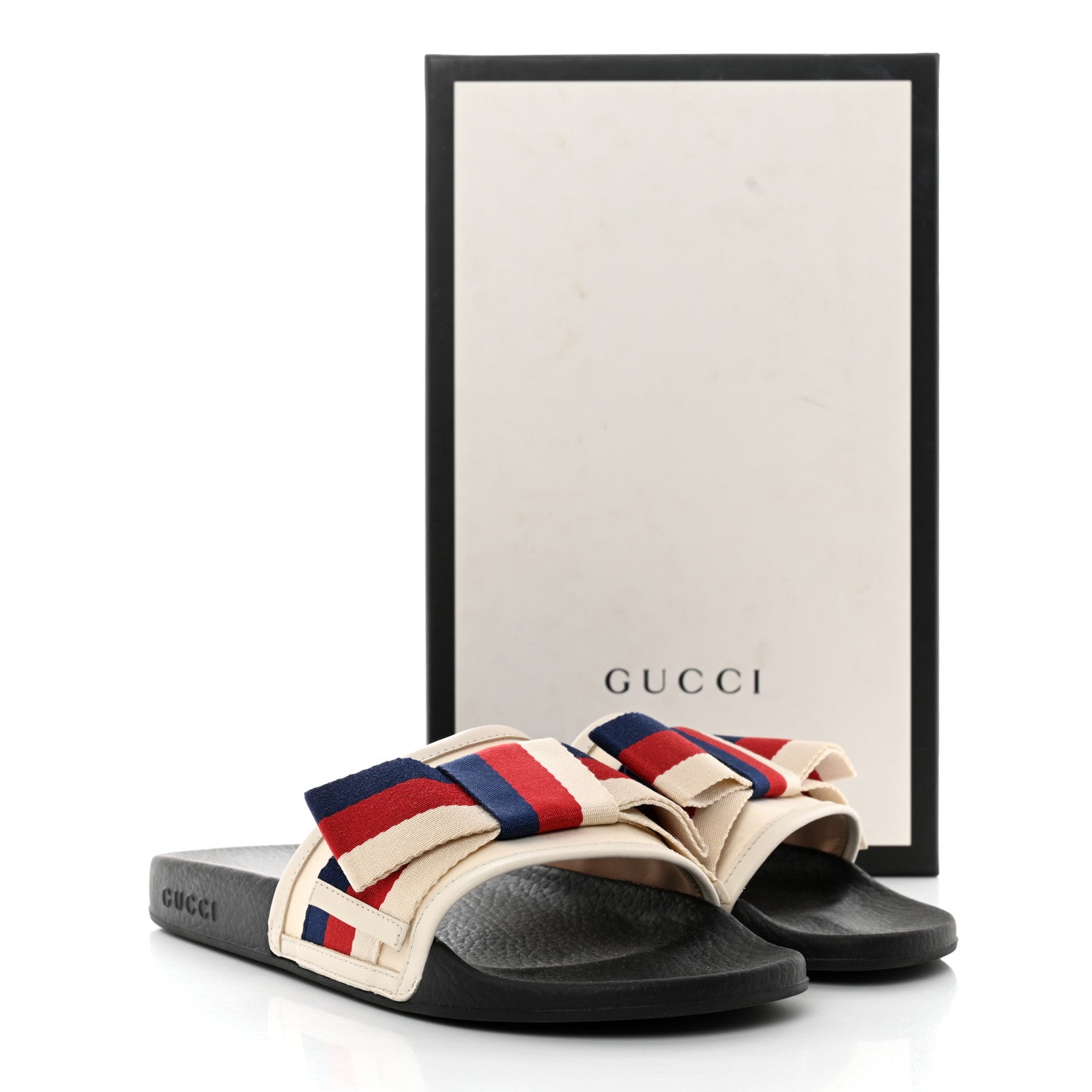 Gucci Satin Web Sylvie Bow Slide Sandals 39 White 8 of 8
