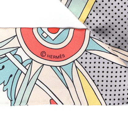 Hermes Silk Washington's Carriage Detail Twilly Creme Aqua Jaune 3 of 4