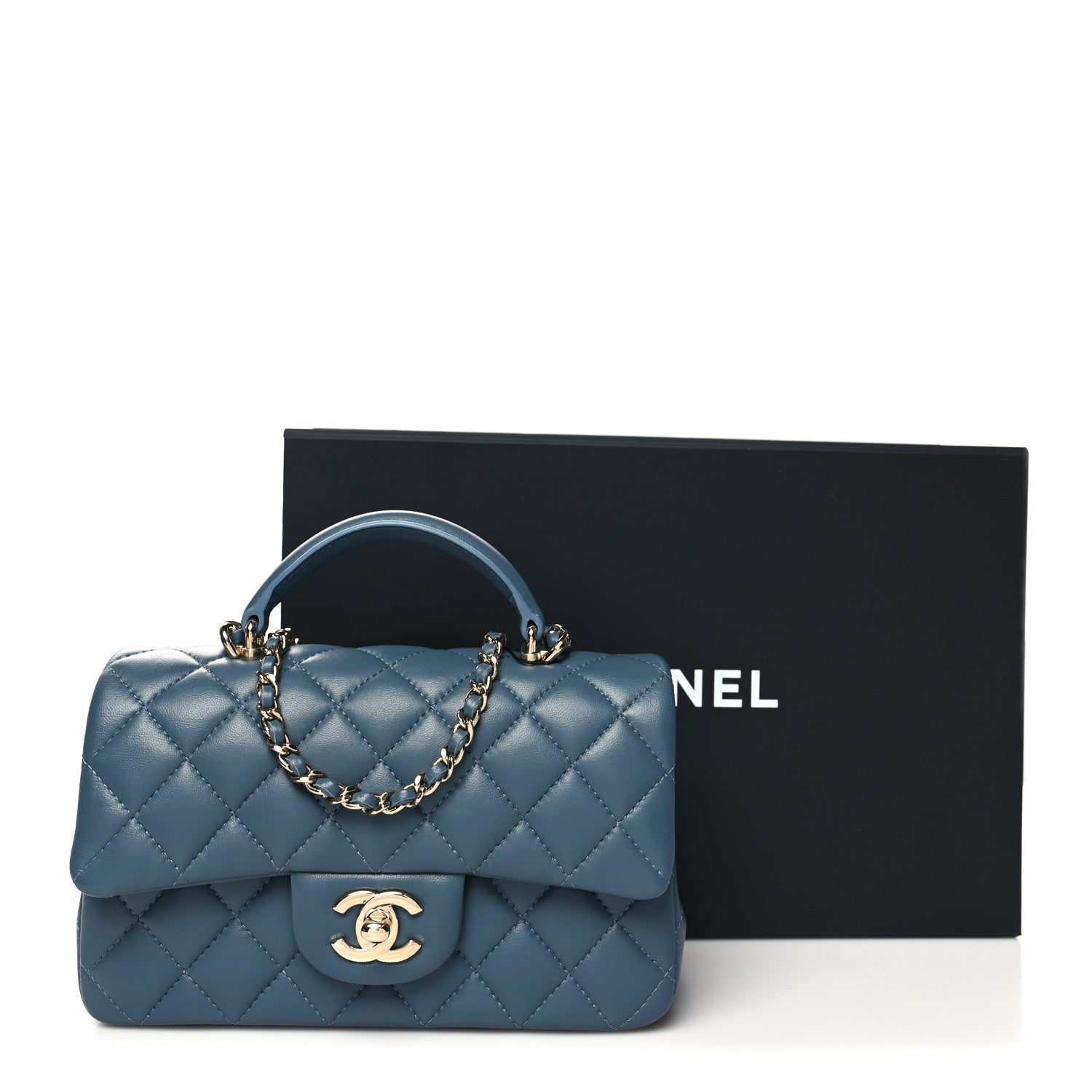 Chanel Lambskin Quilted Mini Top Handle Rectangular Flap Blue 11 of 11