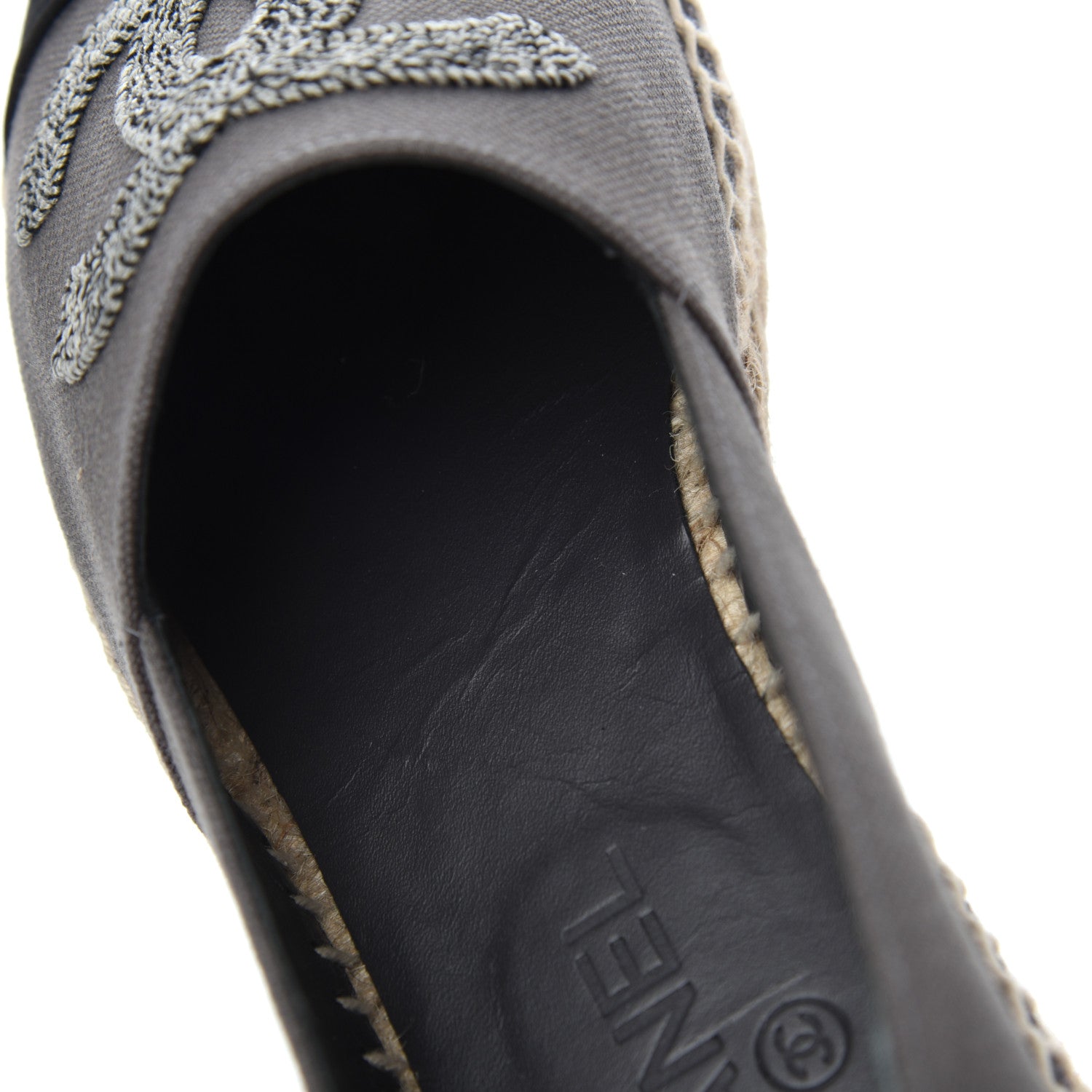 Chanel Canvas Grosgrain CC Espadrilles 39 Grey Black 10 of 12