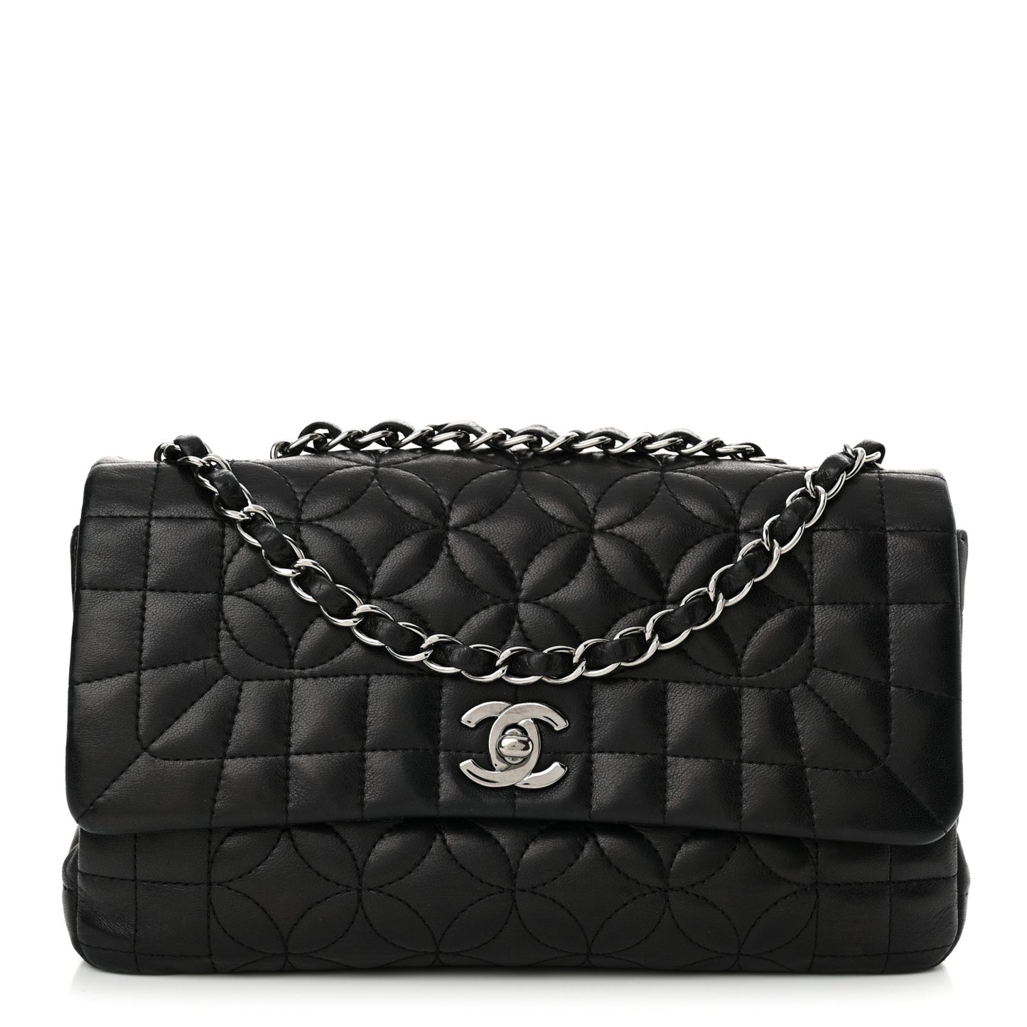 Lambskin Quilted Lady Graphic Flap Black